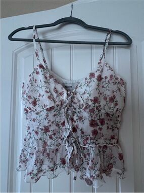 NWT Hollister Floral Lace-Up Ruffle Cami Top